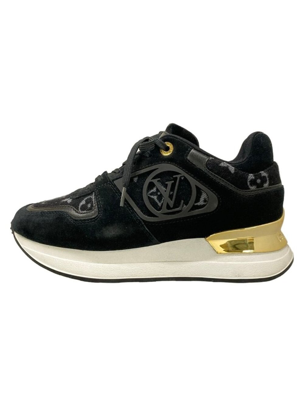Louis Vuitton Sneakers Neo Run Away Line Black Gray Monogram Pattern Wool